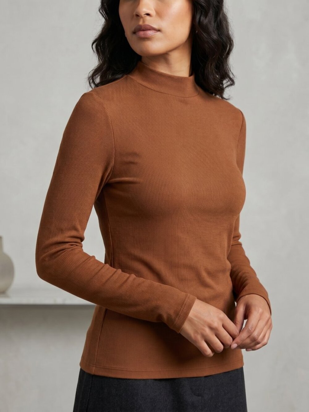 NWT | Nutssfiree Brown Ribbed Long Sleeve Top | Mock Neck | XL